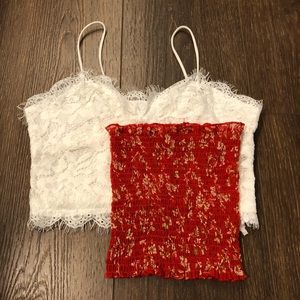 White Lace Tank and Red Smocked Tube Top Bundle